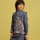 Rajwada Grey Viscose Silk Embroidered Stitched Kurta Set For Kids