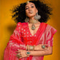 Rajwada Pink Silk Blend Woven Saree With Unstitched Blouse For Women