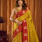 Rajwada Mustard And Maroon Silk Blend Solid Saree For Women