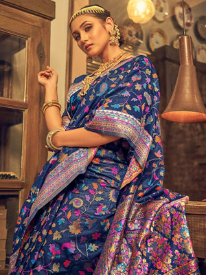 Rajwada Royal Blue Silk Blend Woven Saree For Women