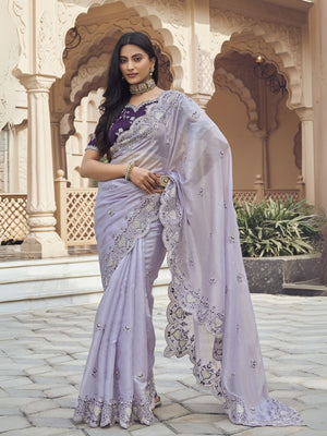 Rajwada Light Purple Silk Blend Embellished Elegant Saree For Women