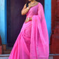 Rajwada Light Pink Cotton  Saree  With Unstitched Blouse for Women