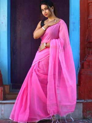 Rajwada Light Pink Cotton  Saree  With Unstitched Blouse for Women