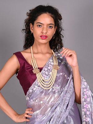 Rajwada Off White Faux Pearls Embellished Long Neck Piece For Women