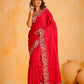Rajwada Red Silk Blend Embroidered Saree With Unstitched Blouse For Women