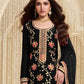 Rajwada Black Viscose Embroidered Semi-Stitched Kurta Set For Women