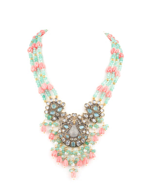 Rajwada Pink And Green Alloy Jewellery Set For Women