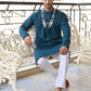 Rajwada Teal Embroidered Cotton Kurta Set For Men