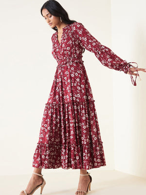Rajwada Red Rayon Stitched Printed Indo Western Dress For Women