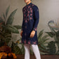 Rajwada Navy Blue Silk Blend Embroidered Stitched Kurta For Men