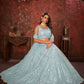 Rajwada Sky Blue Net Embellished Semi Stitched Lehenga With Unstitched Blouse for Women
