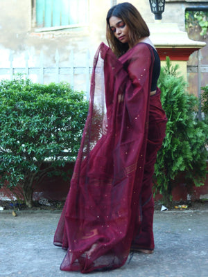 Rajwada Maroon Cotton  Saree  With Unstitched Blouse for Women