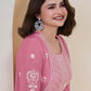 Rajwada Pink Chinon Embroidered Semi-Stitched Kurta Set For Women