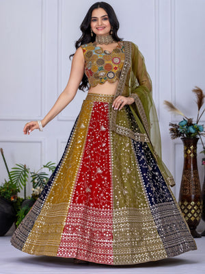 Rajwada Multicolor Georgette Embroidered Semi-Stitched lehenga For Women