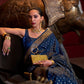 Rajwada Dark Blue Satin Woven Saree With Unstitched Blouse For Women