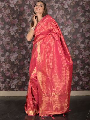 Rajwada Royal Magenta Silk Blend Woven Saree with Unstitched Blouse for Women