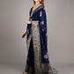 Dark Blue Nylon Woven Saree With Unstitched Blouse