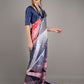 Multicolor Silk Blend Digital Stripes Print Saree With Unstitched Blouse