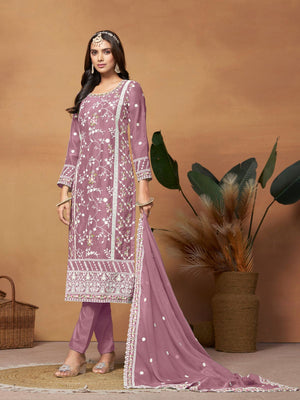 Rajwada Pink Embroidered Semi Stitched Kurta Set  For Women