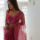 Rajwada Pink Organza Printed Saree With Unstitched Blouse For Women