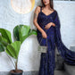 Rajwada Women Dark Blue Sequin Saree With Unstitched Blouse