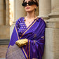 Rajwada Purple Satin Woven Saree With Unstitched Blouse For Women