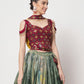 Rajwada - Green Chinnon Silk Print with Sequin Embroidered Semi Stitched Lehenga Choli