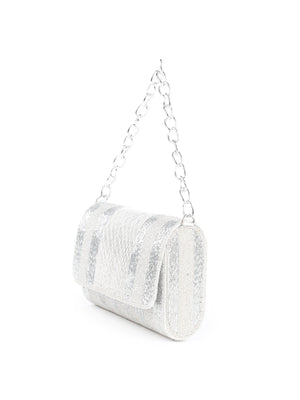 Rajwada Women Silver Beaded Envelope Clutch