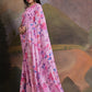 Rajwada Pink Printed Chiffon Saree With Unstitched Blouse For Women
