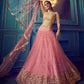 Rajwada Pink Embellished Soft Net Semi Stitched Lehenga With Blouse For Women
