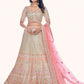 Rajwada Off White Embroidered Soft Net Semi Stitched Lehenga With Blouse For Women