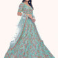 Rajwada Sea Green Embroidered Soft Net Semi Stitched Lehenga With Blouse For Women