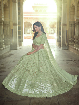 Rajwada Olive Embellished Georgette Semi Stitched Lehenga With Blouse For Women