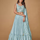 Rajwada Blue Embroidered Chiffon Stitched Lehenga With Blouse For Women