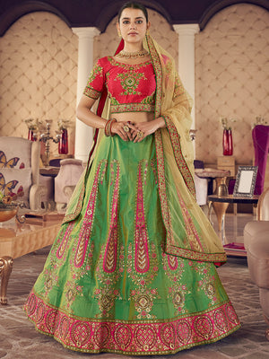 Rajwada Green Embroidered Art Silk Semi Stitched Lehenga With Blouse For Women