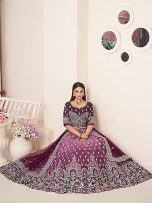 Rajwada violet Crepe Embroidered Semi Stitched Lehenga With Unstitched Blouse for Women