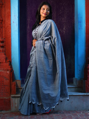 Rajwada Grey Cotton  Saree  With Unstitched Blouse for Women