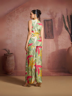 Rajwada Green Cotton Blend Printed Co-ord Set For Women
