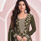 Rajwada Olive Cotton Blend Embroidered Semi-Stitched Kurta Set For Women
