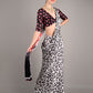 White Satin Crepe Printed Saree With Unstitched Blouse