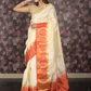 Rajwada Cream and Red Ethnic Woven Silk Blend Saree Without Blouse for Women