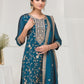 Rajwada Teal Blue Silk Blend Embroidered Semi-Stitched Kurta Set For Women