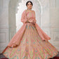 Rajwada Peach Net Embroidered Semi Stitched Lehenga With Unstitched Blouse for Women