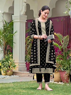 Rajwada Black Georgette Embroidered Semi-Stitched Kurta Set For Women