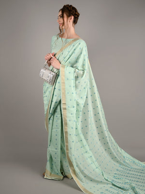 Blue Viscose Woven Saree With Unstitched Blouse