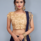Rajwada Women Dark Blue Embroidered Art Silk Semi Stitched Lehenga With Unstitched Blouse