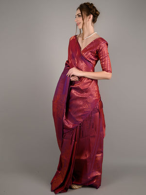 Purple Silk Blend Woven Saree With Unstitched Blouse