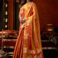 Rajwada Rust Orange Silk Blend Solid Saree For Women