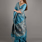 Rajwada Women Blue Silk Blend Woven Saree With Unstitched Blouse
