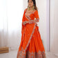 Rajwada Orange Silk Blend Embroidered Semi-Stitched lehenga For Women